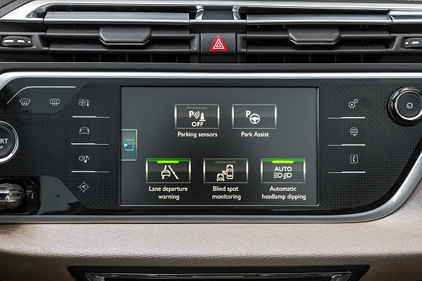 Close up shot of a modern car electronic safety systems